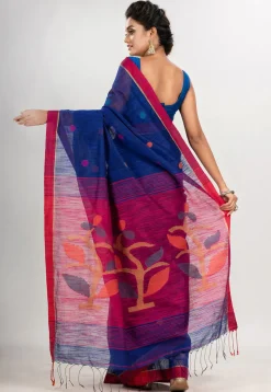 Handloom Jamdani Cotton Saree in Royal Blue