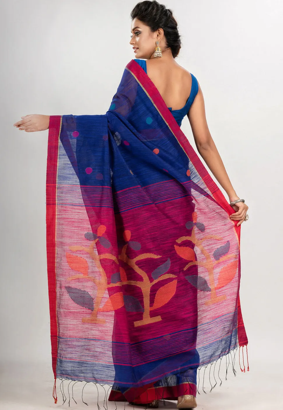 Handloom Jamdani Cotton Saree in Royal Blue