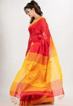 Handloom Jamdani Cotton Saree in Red