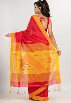 Handloom Jamdani Cotton Saree in Red