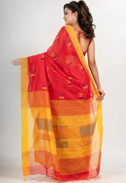 Handloom Jamdani Cotton Saree in Red