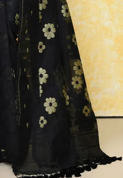 Handloom Jamdani Cotton Silk Saree in Black