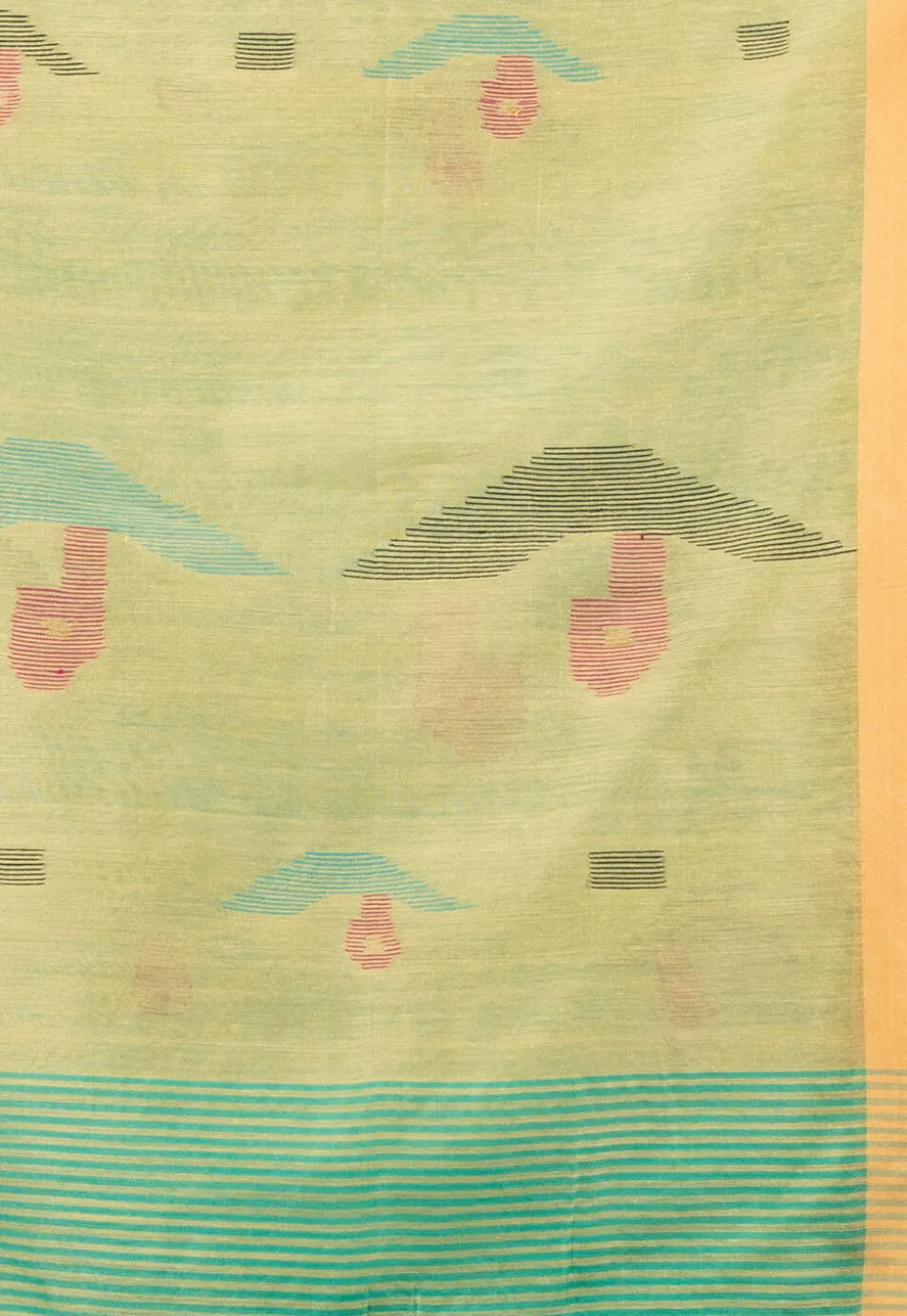 Handloom Jamdani Cotton Saree in Light Green