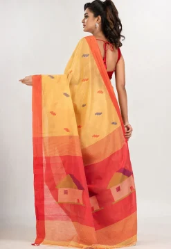 Handloom Jamdani Cotton Saree in Light Yellow