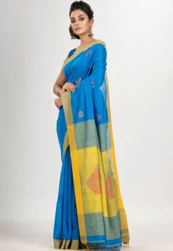 Handloom Jamdani Cotton Saree in Blue