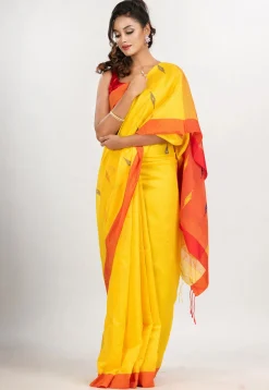 Handloom Jamdani Cotton Saree in Yellow