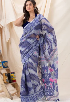 Handloom Jamdani Cotton Saree in Grey