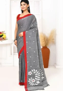 Handloom Jamdani Pure Cotton Saree in Grey