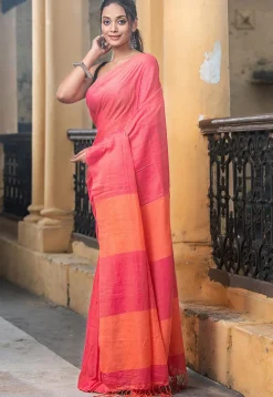 Handloom Jamdani Pure Cotton Saree in Dark Pink