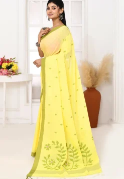 Handloom Jamdani Pure Cotton Saree in Yellow