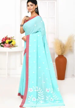 Handloom Jamdani Pure Cotton Saree in Sky Blue