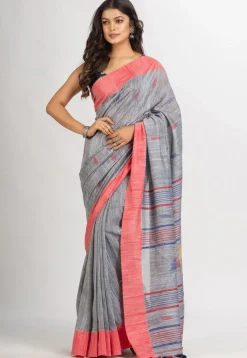 Handloom Jamdani Pure Cotton Saree in Grey