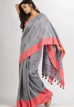 Handloom Jamdani Pure Cotton Saree in Grey