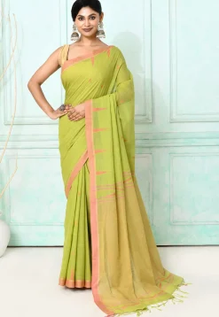Handloom Jamdani Pure Cotton Saree in Light Green