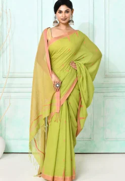 Handloom Jamdani Pure Cotton Saree in Light Green