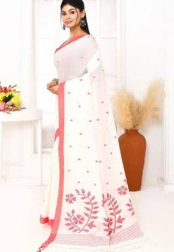 Handloom Jamdani Pure Cotton Saree in White