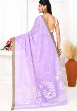 Handloom Jamdani Pure Cotton Saree in Purple