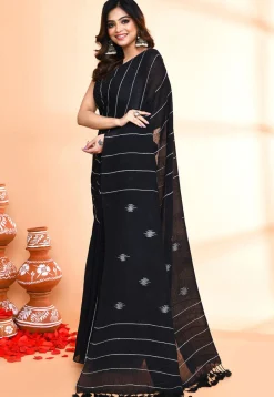 Handloom Jamdani Pure Cotton Saree in Black