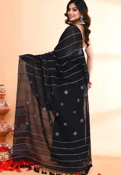 Handloom Jamdani Pure Cotton Saree in Black
