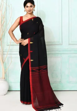Handloom Jamdani Pure Cotton Saree in Black