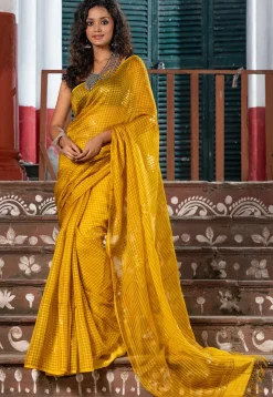 Handloom Jamdani Pure Matka Silk Saree in Mustard