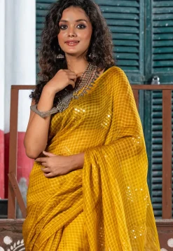 Handloom Jamdani Pure Matka Silk Saree in Mustard