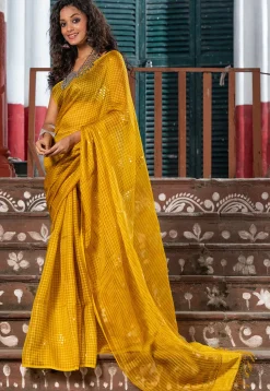 Handloom Jamdani Pure Matka Silk Saree in Mustard