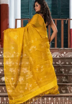 Handloom Jamdani Pure Matka Silk Saree in Mustard