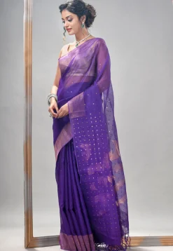 Handloom Jamdani Pure Matka Silk Saree in Purple