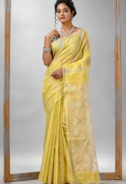Handloom Jamdani Pure Matka Silk Saree in Yellow