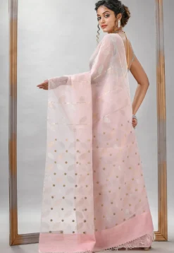 Handloom Jamdani Pure Matka Silk Saree in Baby Pink