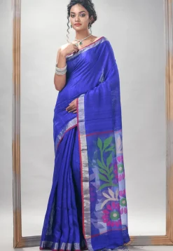 Handloom Jamdani Pure Matka Silk Saree in Royal Blue