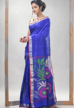 Handloom Jamdani Pure Matka Silk Saree in Royal Blue