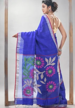 Handloom Jamdani Pure Matka Silk Saree in Royal Blue