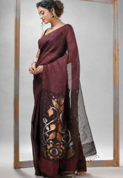 Handloom Jamdani Pure Matka Silk Saree in Maroon
