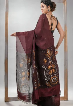 Handloom Jamdani Pure Matka Silk Saree in Maroon