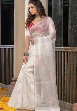 Handloom Jamdani Pure Matka Silk Saree in Off White