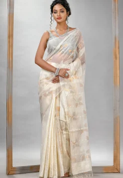 Handloom Jamdani Pure Matka Silk Saree in White