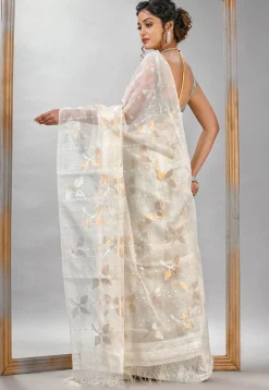 Handloom Jamdani Pure Matka Silk Saree in White