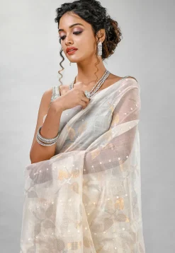 Handloom Jamdani Pure Matka Silk Saree in White