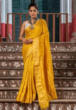 Handloom Jamdani Pure Matka Silk Saree in Dark Yellow