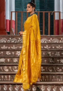 Handloom Jamdani Pure Matka Silk Saree in Dark Yellow