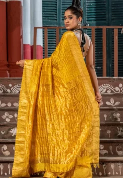 Handloom Jamdani Pure Matka Silk Saree in Dark Yellow