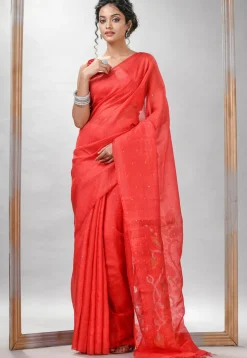 Handloom Jamdani Pure Matka Silk Saree in Red