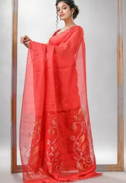 Handloom Jamdani Pure Matka Silk Saree in Red