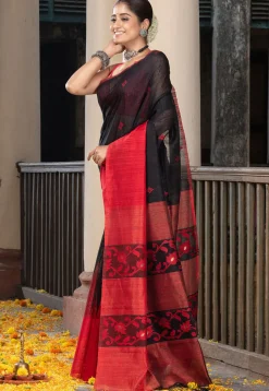 Handloom Jamdani Pure Matka Silk Saree in Black