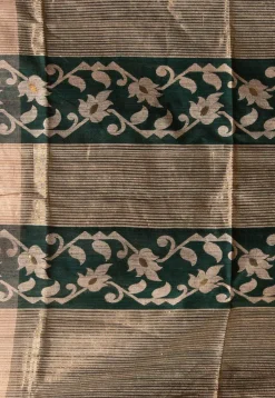 Handloom Jamdani Pure Matka Silk Saree in Dark Green
