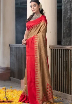 Handloom Jamdani Pure Matka Silk Saree in Dark Beige