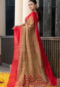 Handloom Jamdani Pure Matka Silk Saree in Dark Beige