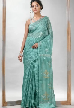 Handloom Jamdani Pure Matka Silk Saree in Pastel Green